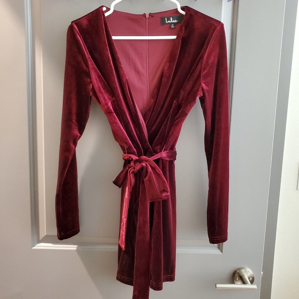 Lulus Burgundy Velvet Long Sleeve Romper - Size M